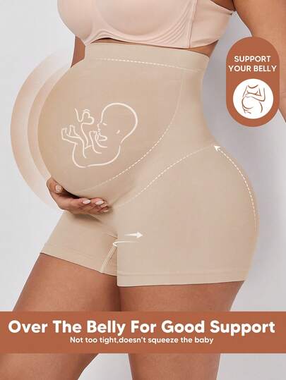 Women's High Waisted Maternity Belly Support Shorts With Expandable Belly Panel