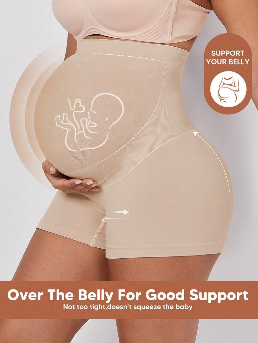 Women's High Waisted Maternity Belly Support Shorts With Expandable Belly Panel