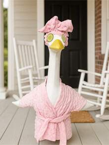 Lady Porch Goose Outfit Cute Bathrobe With Cucumber Eye Covers Hat For Lawn Goose Statue, Patio Decoration - Pink - View 1