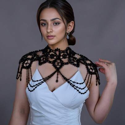 1 Piece Sexy Black Handmade Beaded Body Chain Beach Bikini Shoulder Chain US Stock  BVG09