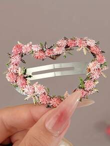 Pasador de pelo con bordado floral rosa - Accesorios de pelo lindos de hierro, adecuados para uso casual y diario en todas las estaciones, sin electricidad, diseño de tela de punto, accesorios para el cabello, pasador de pelo de flor rosa de alta gama para mujer, clip de amor dulce para la frente, flequillo lateral, pasador de pelo, pinzas para el cabello, pasador de pelo