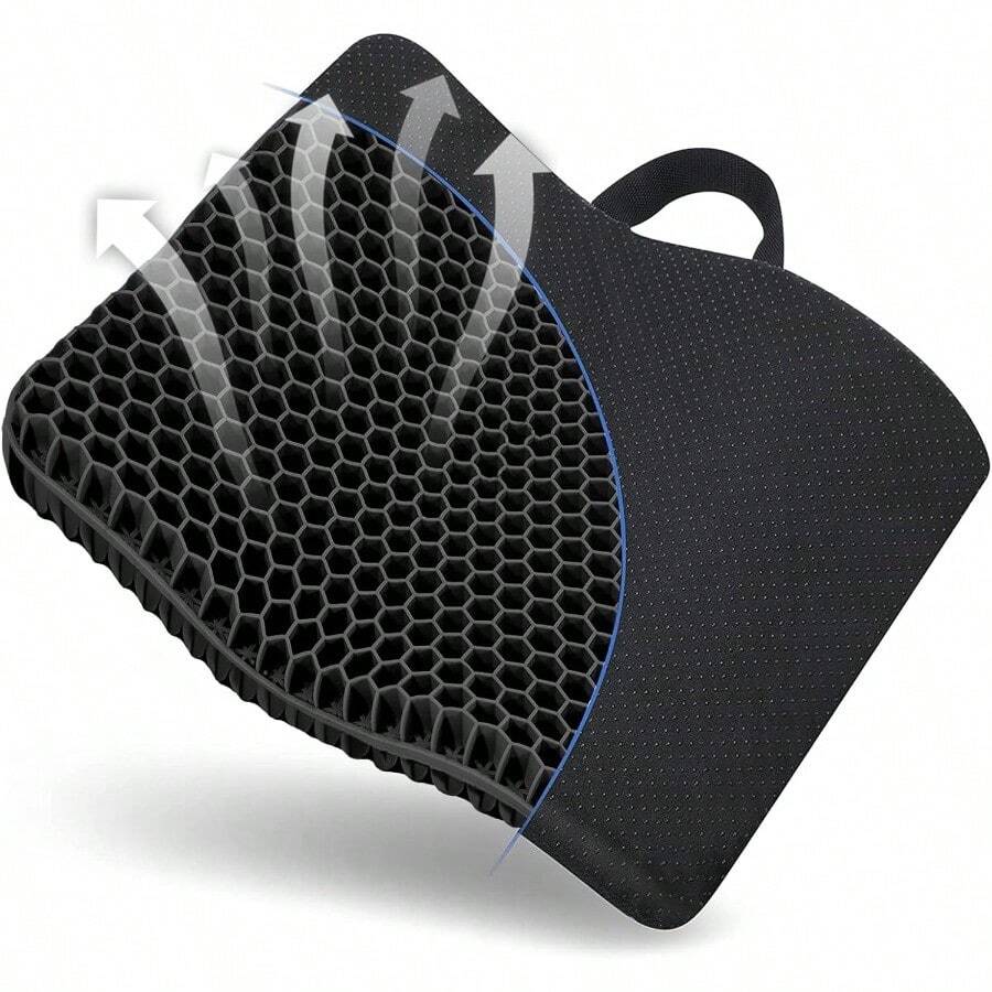 Gel Seat Cushion For Long Sitting Double Thick Gel Seat Cushion Breathable Honeycomb Chair Cushion With NonSlip Cover For Office Chair Car Wheelchair Long Trips Relief Sciatica Pain - Black - View 1