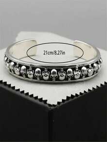 Gothic Style Skull Punk Bracelet, Vintage Alloy Open Cuff Bracelet, Handmade Jewelry Party Favorite