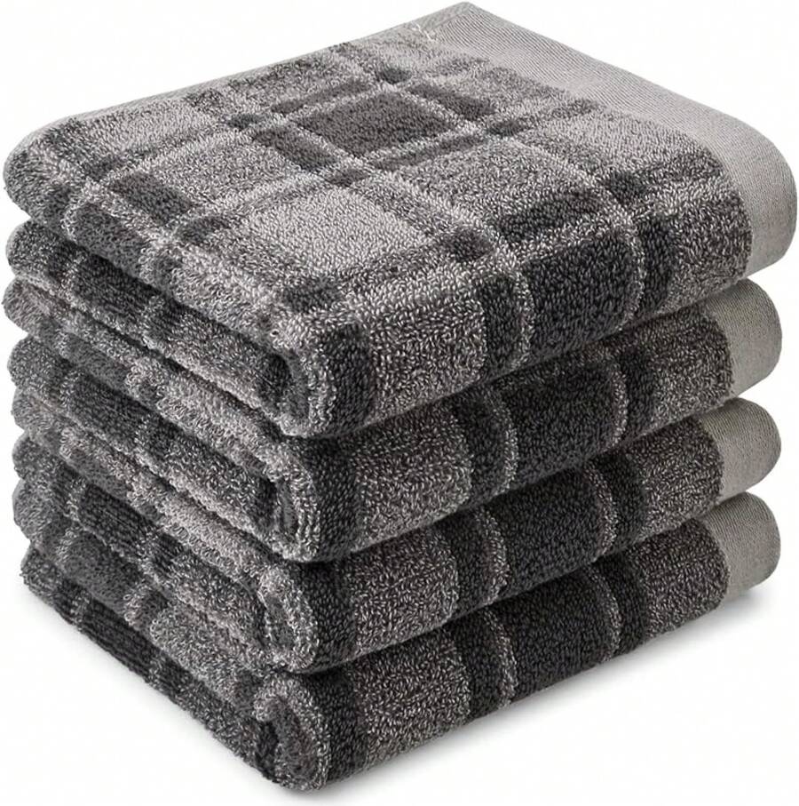 Gray Hand Towels For Bathroom, Classic Buffalo Plaid, 100% Cotton Soft Checkered Bath Hand Towels For Daily Use, Absorbent And Quick-Dry, 4 Pack, 13" X 29"Halloween - 灰色的 - 查看 1