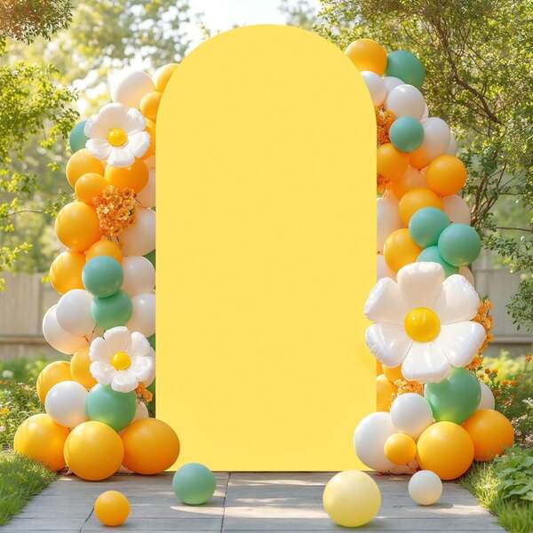 Yellow Arched Background Cover4feet,5 Feet, 6 Feet, 6.6 Feet, 7.2 Feet Wedding Arch Cover 2 Side Spandex Accessories Fabric Arch Background Dome Arch Background Fabric For Birthday Party Wedding Arch Stand Decoration (Shelf Not Included, Fabric Background Only)