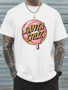 Men's Santa Cruz Donut Print Cotton T-Shirt Summer Casual Short Sleeve T-Shirt, Crew Neck, Digital Heat Transfer, Medium Stretch, Street Style - 白色 - 查看 1