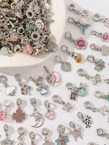 3/5/10/20/30/50pcs Fashionable Craft, European & American Style, Silver Gray To Pink Ombre Bowknot, Rose, Heart, Love Heart, Elephant, Star Shaped Pendants, DIY Bracelet & Necklace Accessories - Multicolor - View 4