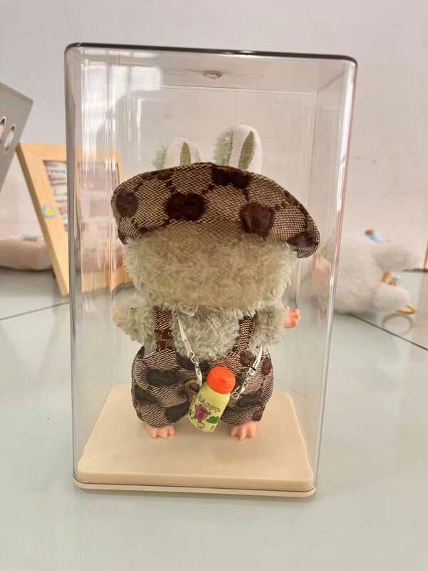 1pc Doll Outfit And 1pc Display Box Storage Box, 15/17cm Transparent Display Stand Protective Case For LABUBU Doll Accessories, LABUBU Keychain 1st/2nd Generation Outfit Gift, GG Doll Outfit Set Sit Party Series Figurine Outfit, 2 Product Combination (No Doll)