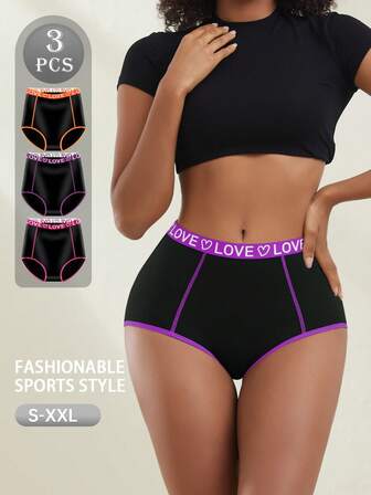 3条装女士浪漫情书印花舒适透气内裤