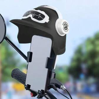 1pc Hat Phone Holder, Black Mirror/Handle Cartoon Design, Cool And Fashionable Installation, Simple Rain Proof, Anti Slip, Stable And Anti Fall Universal Phone Holder, Suitable For Motorcycles And Bicycles