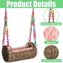 1pc Rattan Parrot Nest With Pink/Blue Cushion - Universal Bird Nest Hammock For All Seasons, Rattan Swing Toy, Cozy Nest For Budgies, Peacocks, Cockatiels And Other Small Parrots - blue藍色 - 查看 5