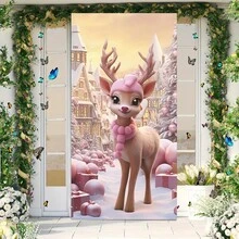 1 Piece Reindeer Welcome Christmas Door Banner, Festive Home Entrance Decoration, Outdoor Holiday Party Hanging Sign, Multiple Sizes To Choose From
