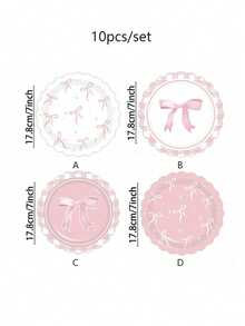10pcs Pink Bow Party Plates,Bow Birthday Party Supplies,Pink Bow Party Decor For Bachelorette Bridal Engagement Cute Plates Bachelorette Party Decor - Hồng - Xem 3