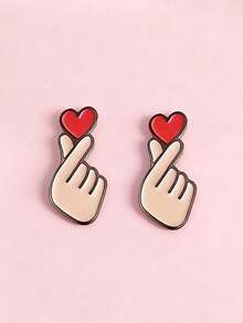 6pcs/5pcs/4pcs/3pcs/2pcs/1pc Cute Cartoon Heart-Shaped Enamel Pins, Couple Alloy Brooches, Backpack Metal Badge Accessories, Casual Style Jewelry Decorations "I Love You" Hand Gesture Multifunctional Ornaments Costume Accessories Bag Charms Office Accessories Christmas Gift - A - View 4
