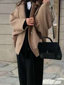 Manteau ample élégant pour femmes, col à revers, boutons devant, poches, couleur unie. Minimaliste et , pour l'automne/l'hiver