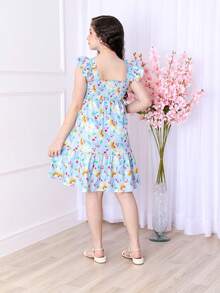 Short Printed Children's Tank Top Dress - 淺藍色 - 查看 3