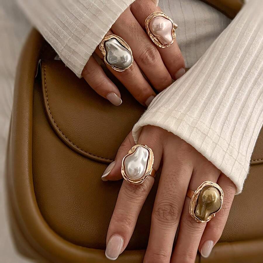 Baroque Irregular Pearl Ring Vintage Irregular Design Versatile Classic - Vàng - Xem 1