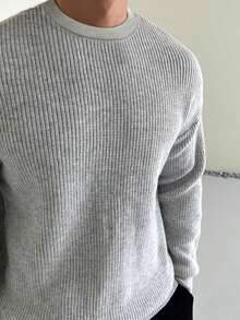 Men's Autumn And Winter Knitted Sweater Solid Color Button Round Neck Casual Jacket - 灰色 - 查看 5