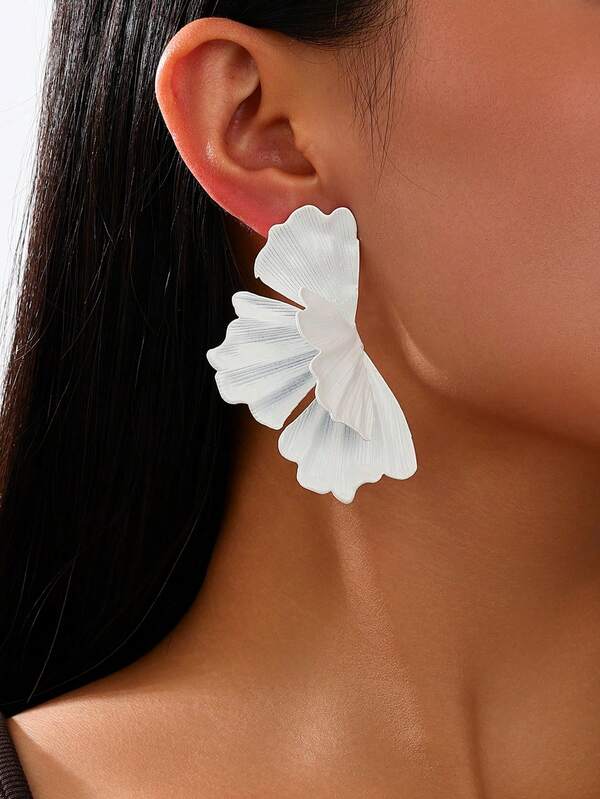 1 pieza Joyería de moda exagerada y creativa con forma de flor de hoja de doble capa simétrica, pintada con aerosol de colores, para fiesta y citas