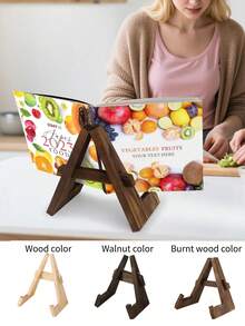 Kitchen Cookbook Stand, Recipe Book Holder For Countertop, Wooden Cookbook Display, Rustic Style Cookbook Holder - Multicolor - View 3