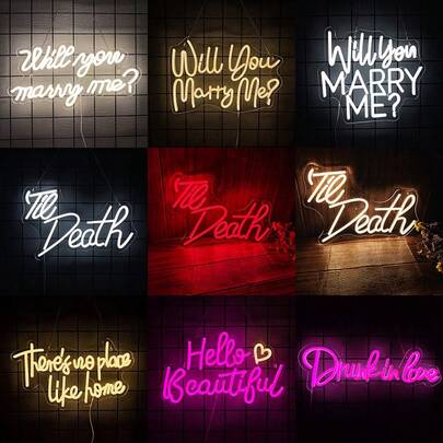 ¿Te casarías conmigo?/Lazo de la muerte/No hay lugar como el hogar/Hola hermosa/Borracho de amor Letrero de neón, Letrero de luz de neón LED colgante Propuesta Decoración de pared de fiesta de boda, Alimentado por USB para compromiso, Decoraciones de fondo del Día de San Valentín, Novia, Fiesta de cumpleaños, Regalo de ducha nupcial, Fácil de instalar.