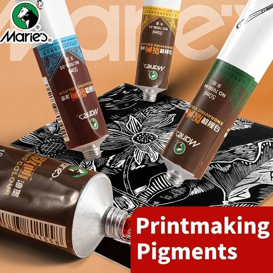 Marie's Marie's Block Printing Ink, 6 Colors In Available, Oil-Based Printmaking Ink Art Tools For Linoleum Block, Perfect For Professional, Permanent Prints (50 Ml)