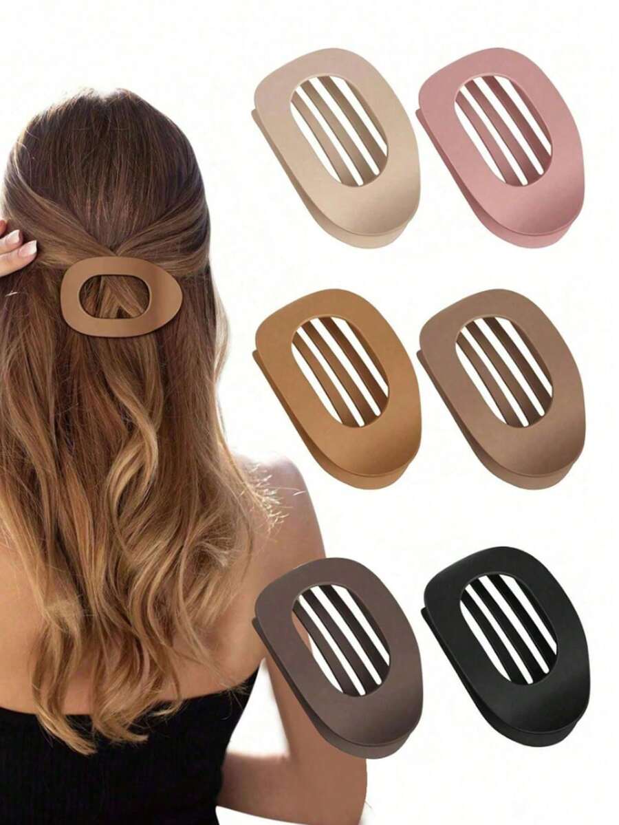 1pc Random Color Matte Oval Flat Clip, Minimalist Dull Finish Large Curved Arc Hair Clip, Duck Clip