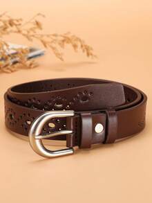2pcs Casual Fashion Minimalist Vintage Style Hollow-Out PU Leather Belt For Women, Suitable For Daily, Party, And Matching