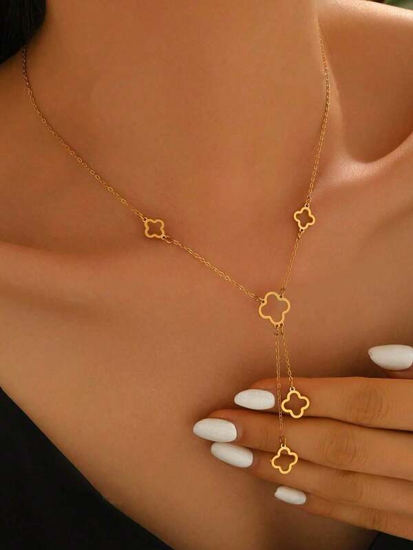 1 Stück elegante, zarte Kette mit Kleeblatt-Quaste in Gold, leichte, schwingende Choker-Kette, graziöser und charmanter Stil für verschiedene Outfits