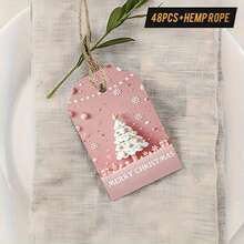 48pcs Christmas Gift Tags With Jute Twine - Light Pink Holiday Tags, Christmas Gift Text, Decorations, Party Favors - Compatible With Gift Wrapping, Christmas Tree Decor, Holiday Tags Design, Durable Paper Tags, Handmade Appearance, Crafting Hobby