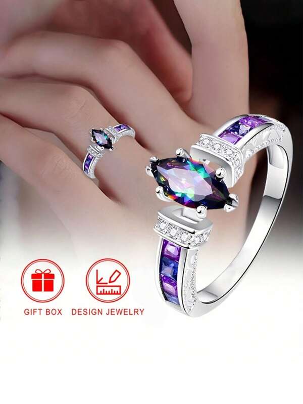 1 pezzo Anello in quarzo cristallino, Anello in quarzo cristallino Torina da donna, Anello in terapia ionica al quarzo, Anello per il drenaggio linfatico, Anello cavo con strass multicolore, Gioiello minimalista e raffinato in zirconia, Anello alla moda con zirconia bicolore, Gioielleria di moda da donna