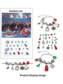 2025年女士24天圣诞节倒计时手链，包含22个魔法咒语，2条成人DIY珠宝制作手链，圣诞节假日倒计时礼物 - 彩色 - 查看 7