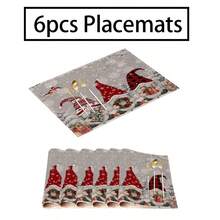 2/4/6pcs Christmas Happy Placemats, Gray Gnome Fantasy Snow Tree Branch Design Rectangular Placemats, 12x18 Inch, Suitable For Kitchen, Dining Room, Coffee, Party/Wedding Decor, Seasonal Winter Christmas Table Mats, Home Dining Table Decor, Party Decor, Christmas Decor, Holiday, Dining, Home Decor