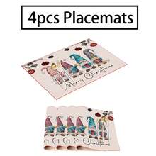 2/4/6pcs Christmas Happy Placemats, Gray Gnome Fantasy Snow Tree Branch Design Rectangular Placemats, 12x18 Inch, Suitable For Kitchen, Dining Room, Coffee, Party/Wedding Decor, Seasonal Winter Christmas Table Mats, Home Dining Table Decor, Party Decor, Christmas Decor, Holiday, Dining, Home Decor