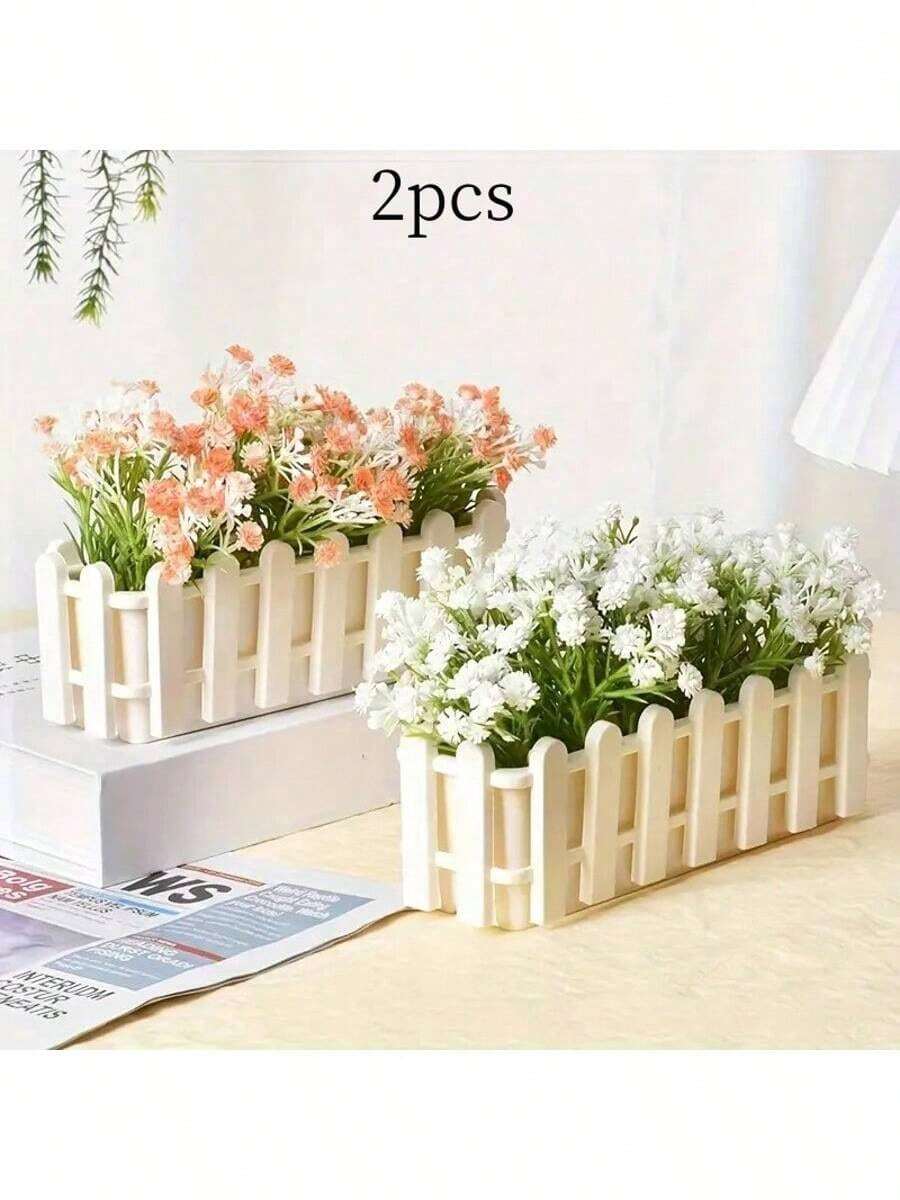 2pcs Geometric Plastic Planter With Trellis Design - Lightweight Rectangular Indoor/Outdoor Decor Planter For Succulents, Herbs, Flowers - Modern Farmhouse Style Home Gardening Decor (Plants Not Included)