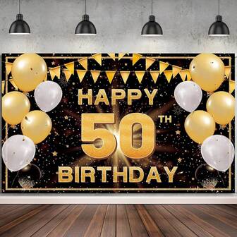 1pc 50th Birthday Decorations For Men & Women - 82.7 * 59.1/59.1 * 39.4/39.4 * 29.5 Inch Black Gold, Over The Hill Party Supplies For Indoor/Outdoor Use, 50 & Fabulous, Happy 50th Birthday Banner