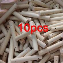 10pcs Unfinished Wooden Dowel Rods - Various Sizes, Natural Wood Color Round Wooden Sticks With Drilled Holes - Suitable For Handmade DIY, Cake Stands, Wedding Ribbon Sticks, DIY Crafts, Bird Cage Toys (Hole Dia. Approx. 3mm, Width 0.59 Inch, Length 6-10-12cm)