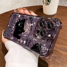 陽気な黒猫柄の四隅エアバッグ電気メッキ携帯電話ケース、17/16E/16/15/14/13/12 Pro 16 Plus/16Eに適した携帯電話保護カバー、男性と女性に適しており、シンプルな個性、落下防止保護、ギフトに最適です。 - シルバー - チェックする 4