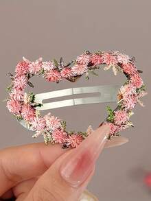 Pasador de pelo con bordado floral rosa - Accesorios de pelo lindos de hierro, adecuados para uso casual y diario en todas las estaciones, sin electricidad, diseño de tela de punto, accesorios para el cabello, pasador de pelo de flor rosa de alta gama para mujer, clip de amor dulce para la frente, flequillo lateral, pasador de pelo, pinzas para el cabello, pasador de pelo