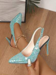 Women's New Sexy Laser Geometric Print Pointed Toe Stiletto Heel Mule Shoes, Fashion Versatile, Suitable For All Occasions