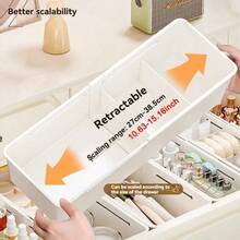 Expandable Plastic Makeup Organizer Set, Suitable For Vanity Countertop - Adjustable Length Multi-Purpose Storage Box For Cosmetics, Office Supplies And Bathroom Accessories - Drawer Organizer For Desk, Kitchen, Storage & Organization, Desktop Organizer And Display Box, Extendable Drawer Makeup Brush Holder Lipstick Compartment Organizer For Dorm