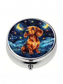 2-Compartment Square & 3-Compartment Round Pill Box, Portable Pocket Or Wallet Sized Decorative Metal Medicine/Vitamin Storage Box, Unique Gift (Starry Night, Puppy) - Multicolor - View 26