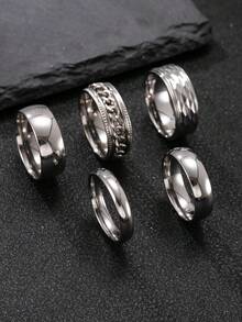 Bộ 5 nhẫn thép không gỉ tối giản, màu bạc, vàng, đen, thiết kế dây xích xoay, thích hợp cho các môn thể thao ngoài trời và đeo hàng ngày - Bộ 5 món - Xem 18