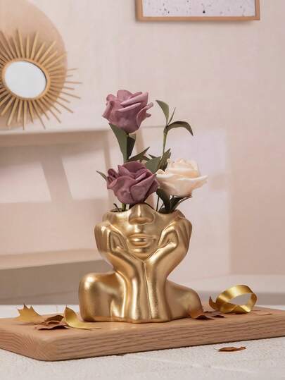One Artistically ed Vase In The Shape Of Woman Cupping Her Face. It's Yet Stylish, Uniquely Charming Face Ideal Arranging Fresh Or Artificial Flowers, Can Also Be Storing Cosmetics. ating Living Rooms Bedrooms All Year Round, Must Have Home Room Flower Glass view 8