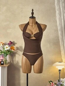 Bellisia Top de biquíni feminino com decote redondo e estampa Starfish Link Lattice para férias na praia no verão