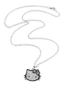 1pc Cute Hello Kitty Pendant Necklace, Rhinestone Embellished Sanrio Kitten Necklace, Birthday Gift For Girls