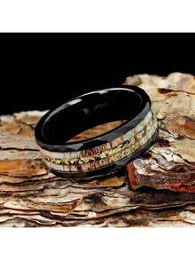 1pc Men's Black Tungsten Carbide Ring,Inlay Muonionalusta Meteorite Interstellar Ring Hammered Wedding Band For Daily Wear, Gift For Party Holiday Birthday Anniversary