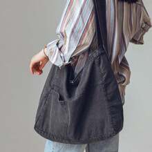 Women Denim Tote Bag Large Capacity Shoulder Purse Lightweight Hobo Bag With Wide Strap - 黑色 - 查看 1