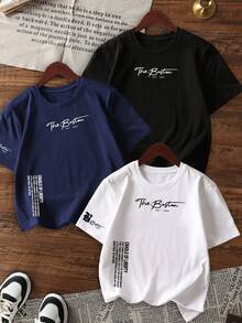 3pcs Men Casual Street Fashion Slogan Print Round Neck Short Sleeve T-Shirts - Multicolor - View 3
