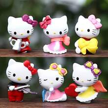 Sanrio 6件套Hello Kitty系列摆件，PVC材质，设计独特，是理想的礼物，用途广泛，适合圣诞节、情人节、收藏、装饰，也是送给女性的最佳礼物。